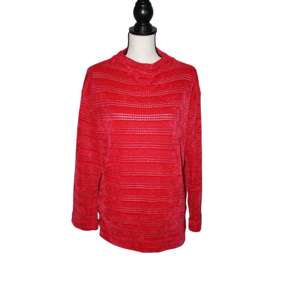 Rafaella XL Women's Pullover Long Sleeve Sweater Light Red Soft Knit Stripped